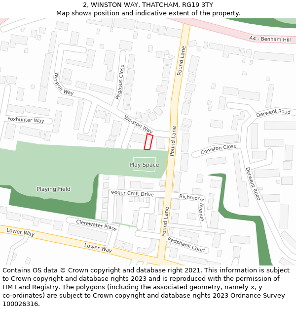 2, WINSTON WAY, THATCHAM, RG19 3TY: Location map and indicative extent of plot