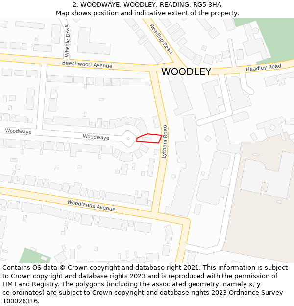 2, WOODWAYE, WOODLEY, READING, RG5 3HA: Location map and indicative extent of plot