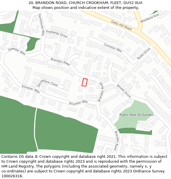 20, BRANDON ROAD, CHURCH CROOKHAM, FLEET, GU52 0UA: Location map and indicative extent of plot