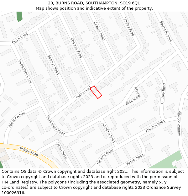 20, BURNS ROAD, SOUTHAMPTON, SO19 6QL: Location map and indicative extent of plot