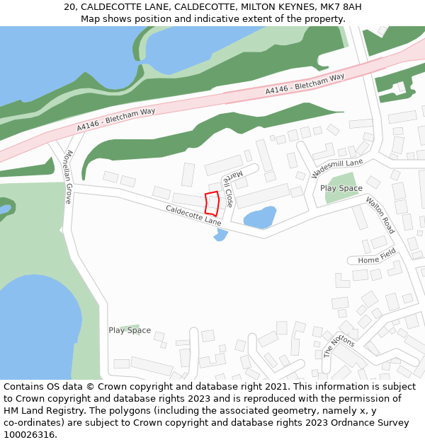 20, CALDECOTTE LANE, CALDECOTTE, MILTON KEYNES, MK7 8AH: Location map and indicative extent of plot