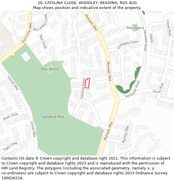 20, CATALINA CLOSE, WOODLEY, READING, RG5 4UG: Location map and indicative extent of plot