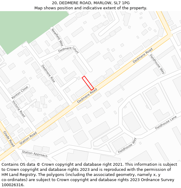 20, DEDMERE ROAD, MARLOW, SL7 1PG: Location map and indicative extent of plot