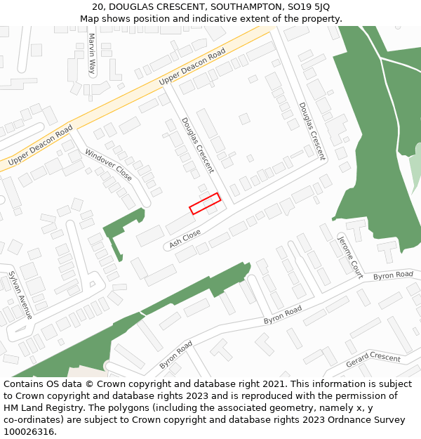 20, DOUGLAS CRESCENT, SOUTHAMPTON, SO19 5JQ: Location map and indicative extent of plot