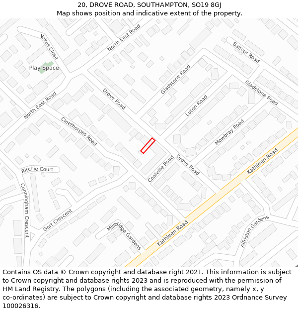 20, DROVE ROAD, SOUTHAMPTON, SO19 8GJ: Location map and indicative extent of plot