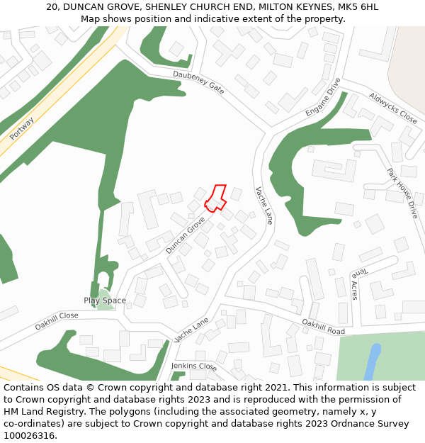 20, DUNCAN GROVE, SHENLEY CHURCH END, MILTON KEYNES, MK5 6HL: Location map and indicative extent of plot