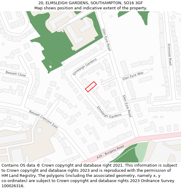 20, ELMSLEIGH GARDENS, SOUTHAMPTON, SO16 3GF: Location map and indicative extent of plot