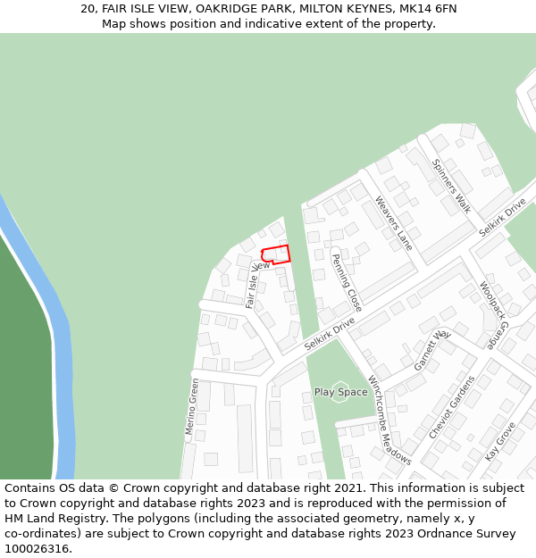 20, FAIR ISLE VIEW, OAKRIDGE PARK, MILTON KEYNES, MK14 6FN: Location map and indicative extent of plot