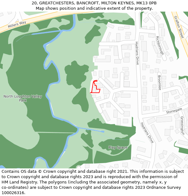 20, GREATCHESTERS, BANCROFT, MILTON KEYNES, MK13 0PB: Location map and indicative extent of plot