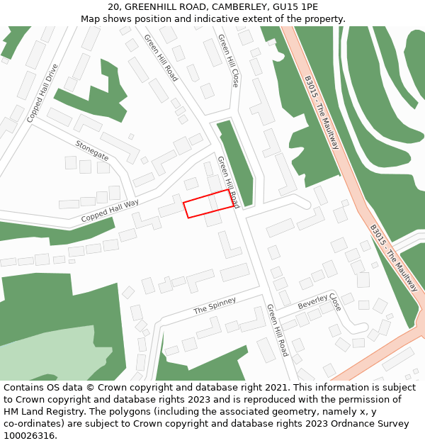 20, GREENHILL ROAD, CAMBERLEY, GU15 1PE: Location map and indicative extent of plot