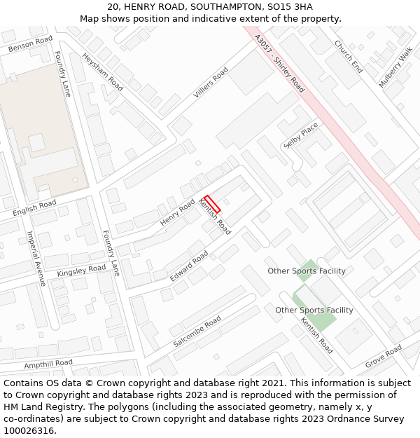 20, HENRY ROAD, SOUTHAMPTON, SO15 3HA: Location map and indicative extent of plot