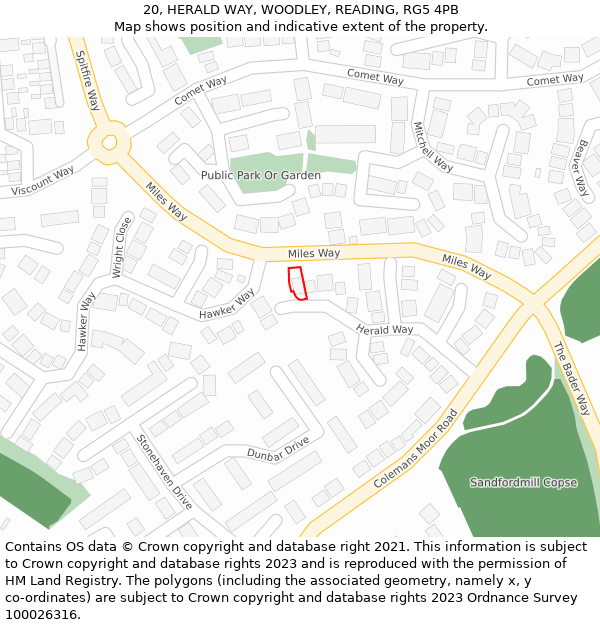 20, HERALD WAY, WOODLEY, READING, RG5 4PB: Location map and indicative extent of plot