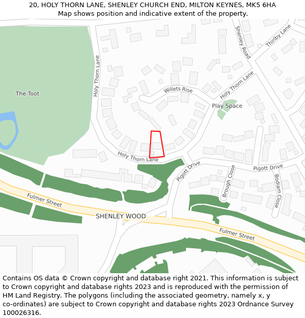 20, HOLY THORN LANE, SHENLEY CHURCH END, MILTON KEYNES, MK5 6HA: Location map and indicative extent of plot