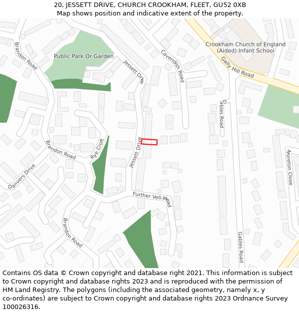 20, JESSETT DRIVE, CHURCH CROOKHAM, FLEET, GU52 0XB: Location map and indicative extent of plot