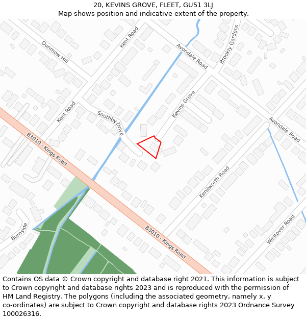 20, KEVINS GROVE, FLEET, GU51 3LJ: Location map and indicative extent of plot