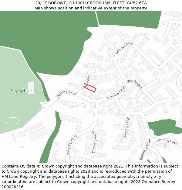 20, LE BOROWE, CHURCH CROOKHAM, FLEET, GU52 6ZA: Location map and indicative extent of plot
