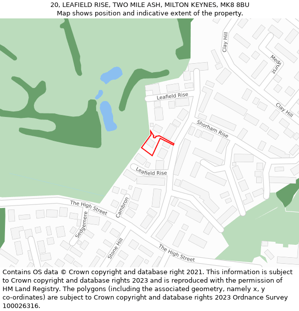 20, LEAFIELD RISE, TWO MILE ASH, MILTON KEYNES, MK8 8BU: Location map and indicative extent of plot