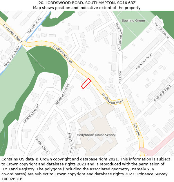 20, LORDSWOOD ROAD, SOUTHAMPTON, SO16 6RZ: Location map and indicative extent of plot