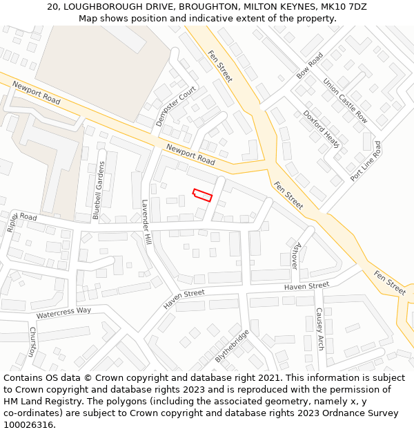 20, LOUGHBOROUGH DRIVE, BROUGHTON, MILTON KEYNES, MK10 7DZ: Location map and indicative extent of plot