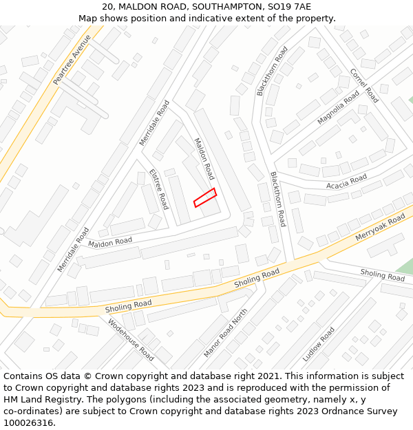 20, MALDON ROAD, SOUTHAMPTON, SO19 7AE: Location map and indicative extent of plot