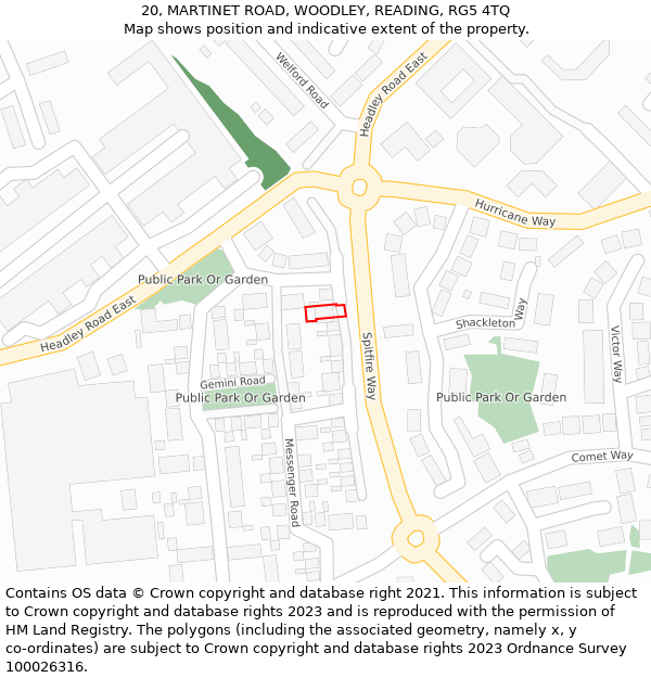 20, MARTINET ROAD, WOODLEY, READING, RG5 4TQ: Location map and indicative extent of plot