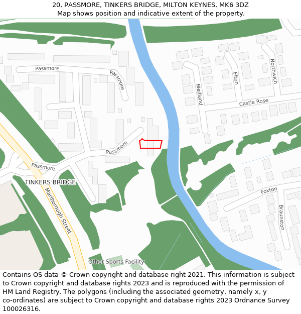 20, PASSMORE, TINKERS BRIDGE, MILTON KEYNES, MK6 3DZ: Location map and indicative extent of plot