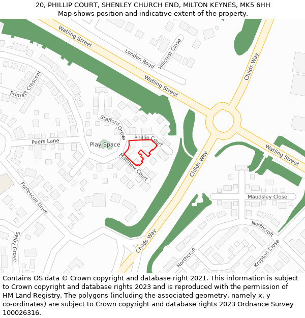 20, PHILLIP COURT, SHENLEY CHURCH END, MILTON KEYNES, MK5 6HH: Location map and indicative extent of plot