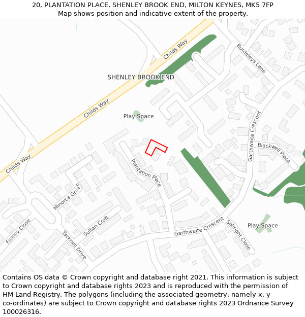 20, PLANTATION PLACE, SHENLEY BROOK END, MILTON KEYNES, MK5 7FP: Location map and indicative extent of plot