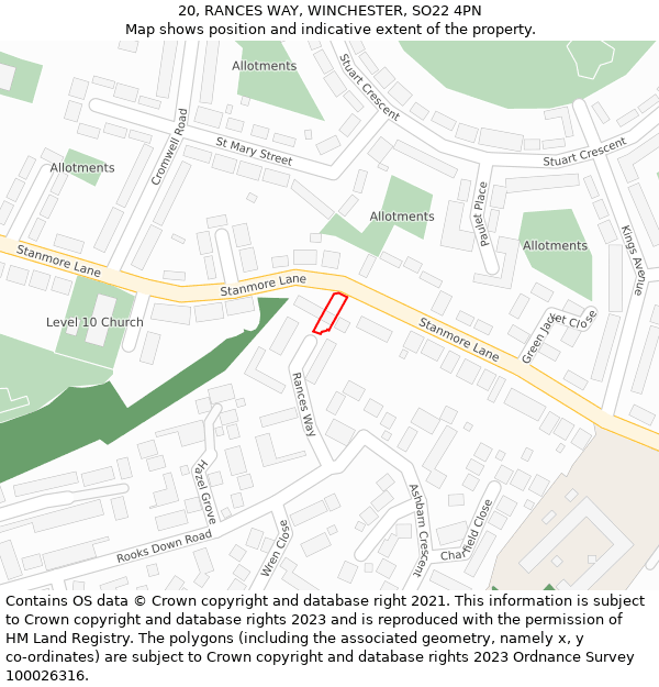 20, RANCES WAY, WINCHESTER, SO22 4PN: Location map and indicative extent of plot