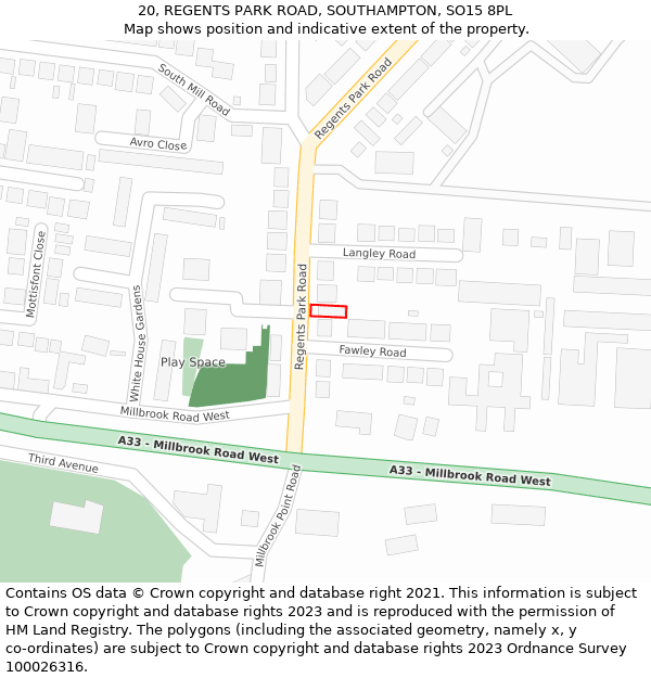 20, REGENTS PARK ROAD, SOUTHAMPTON, SO15 8PL: Location map and indicative extent of plot