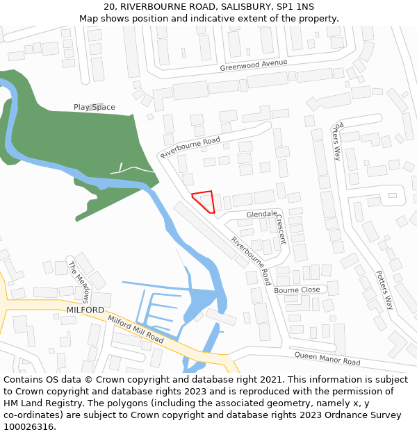 20, RIVERBOURNE ROAD, SALISBURY, SP1 1NS: Location map and indicative extent of plot