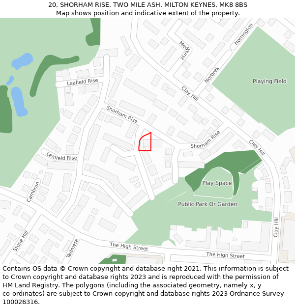20, SHORHAM RISE, TWO MILE ASH, MILTON KEYNES, MK8 8BS: Location map and indicative extent of plot