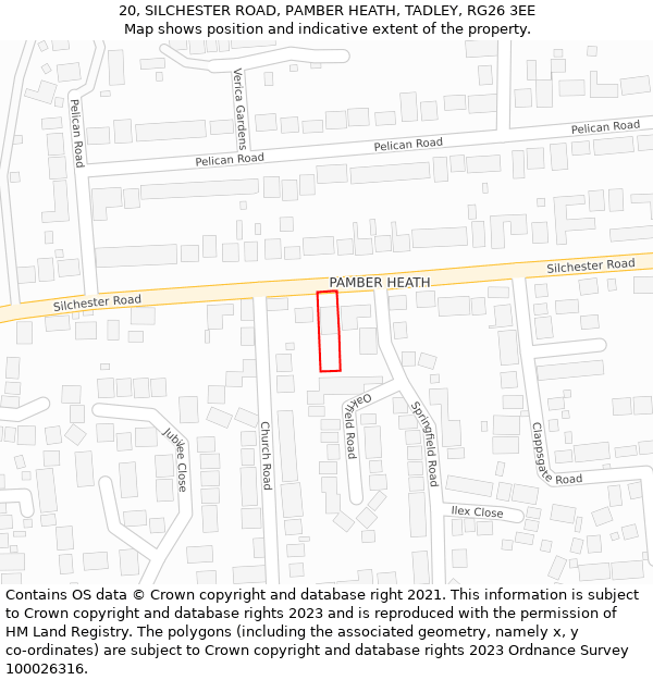 20, SILCHESTER ROAD, PAMBER HEATH, TADLEY, RG26 3EE: Location map and indicative extent of plot