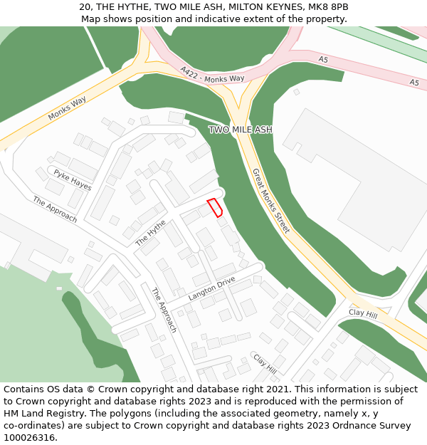 20, THE HYTHE, TWO MILE ASH, MILTON KEYNES, MK8 8PB: Location map and indicative extent of plot