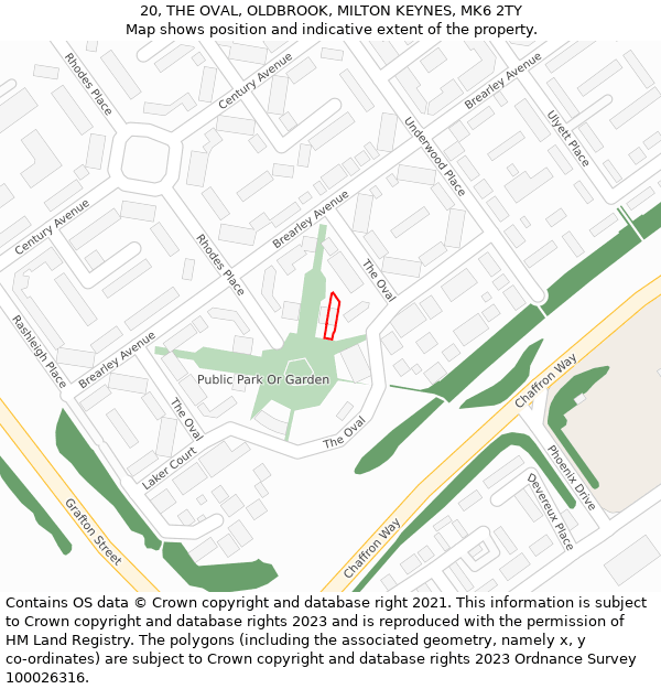 20, THE OVAL, OLDBROOK, MILTON KEYNES, MK6 2TY: Location map and indicative extent of plot