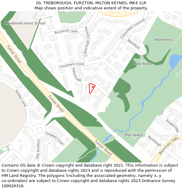 20, TREBOROUGH, FURZTON, MILTON KEYNES, MK4 1LR: Location map and indicative extent of plot