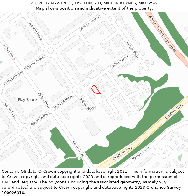 20, VELLAN AVENUE, FISHERMEAD, MILTON KEYNES, MK6 2SW: Location map and indicative extent of plot