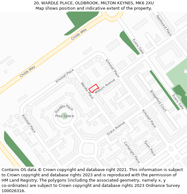 20, WARDLE PLACE, OLDBROOK, MILTON KEYNES, MK6 2XU: Location map and indicative extent of plot