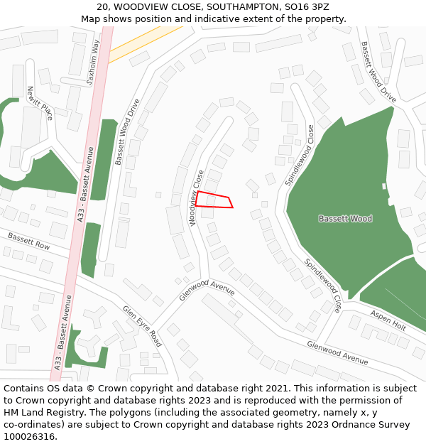 20, WOODVIEW CLOSE, SOUTHAMPTON, SO16 3PZ: Location map and indicative extent of plot