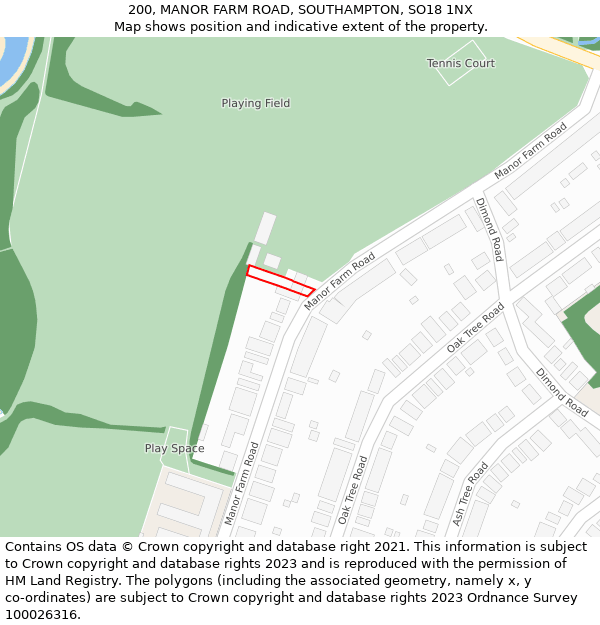 200, MANOR FARM ROAD, SOUTHAMPTON, SO18 1NX: Location map and indicative extent of plot