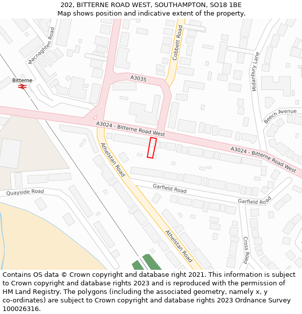 202, BITTERNE ROAD WEST, SOUTHAMPTON, SO18 1BE: Location map and indicative extent of plot