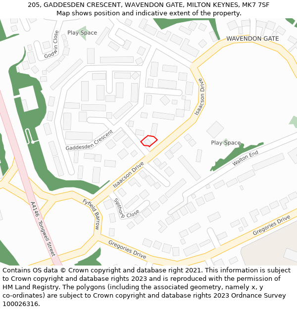 205, GADDESDEN CRESCENT, WAVENDON GATE, MILTON KEYNES, MK7 7SF: Location map and indicative extent of plot