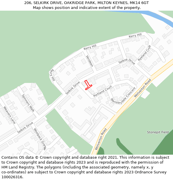 206, SELKIRK DRIVE, OAKRIDGE PARK, MILTON KEYNES, MK14 6GT: Location map and indicative extent of plot