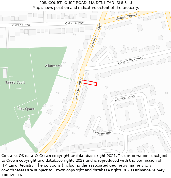 208, COURTHOUSE ROAD, MAIDENHEAD, SL6 6HU: Location map and indicative extent of plot