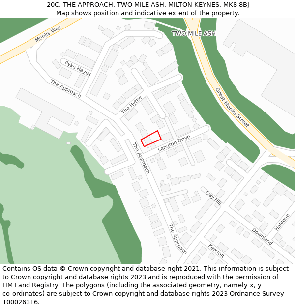 20C, THE APPROACH, TWO MILE ASH, MILTON KEYNES, MK8 8BJ: Location map and indicative extent of plot