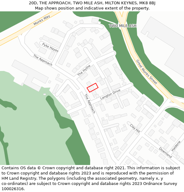 20D, THE APPROACH, TWO MILE ASH, MILTON KEYNES, MK8 8BJ: Location map and indicative extent of plot