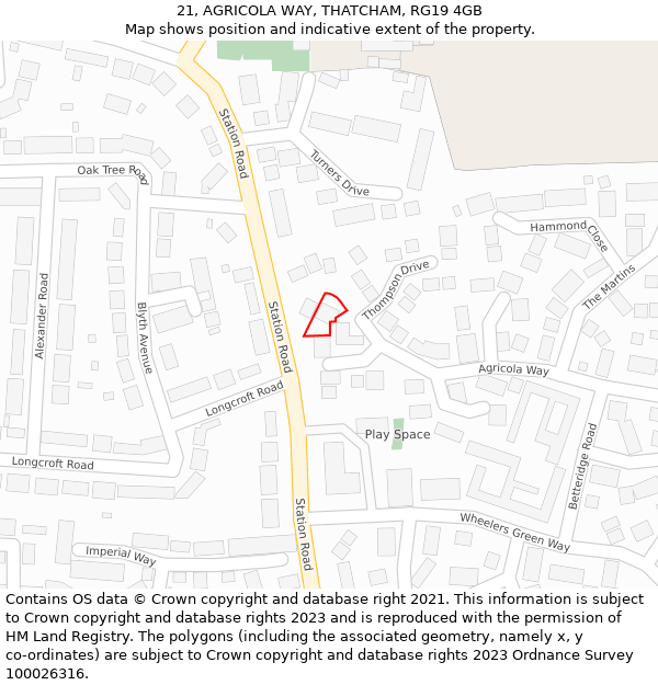 21, AGRICOLA WAY, THATCHAM, RG19 4GB: Location map and indicative extent of plot