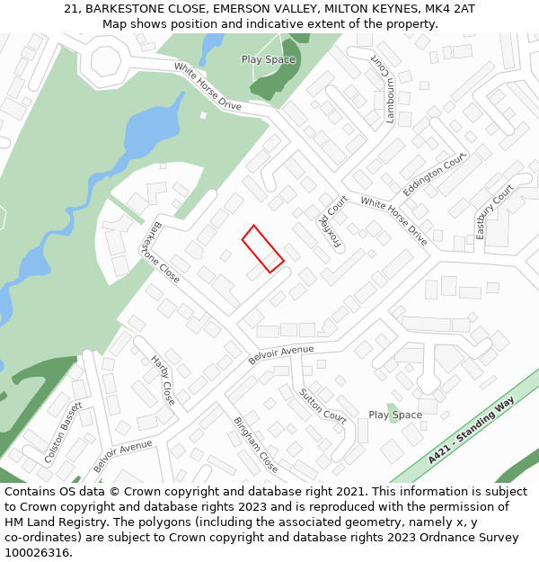 21, BARKESTONE CLOSE, EMERSON VALLEY, MILTON KEYNES, MK4 2AT: Location map and indicative extent of plot