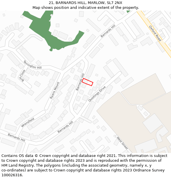 21, BARNARDS HILL, MARLOW, SL7 2NX: Location map and indicative extent of plot