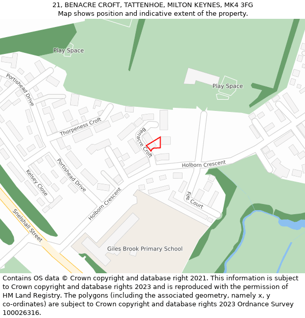 21, BENACRE CROFT, TATTENHOE, MILTON KEYNES, MK4 3FG: Location map and indicative extent of plot